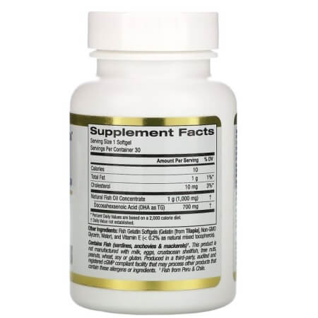 Pharmaceutical Grade Fish Oil DHA 700 California Gold Nutrition 1000 mg, 30 Capsules