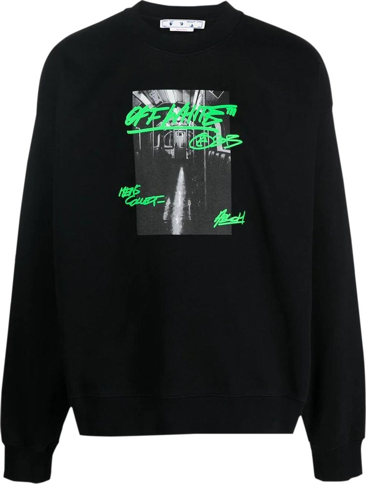 سويت شيرت Metro Type Skate Crewneck باللونين الأسود والأخضر من Off-White، أسود