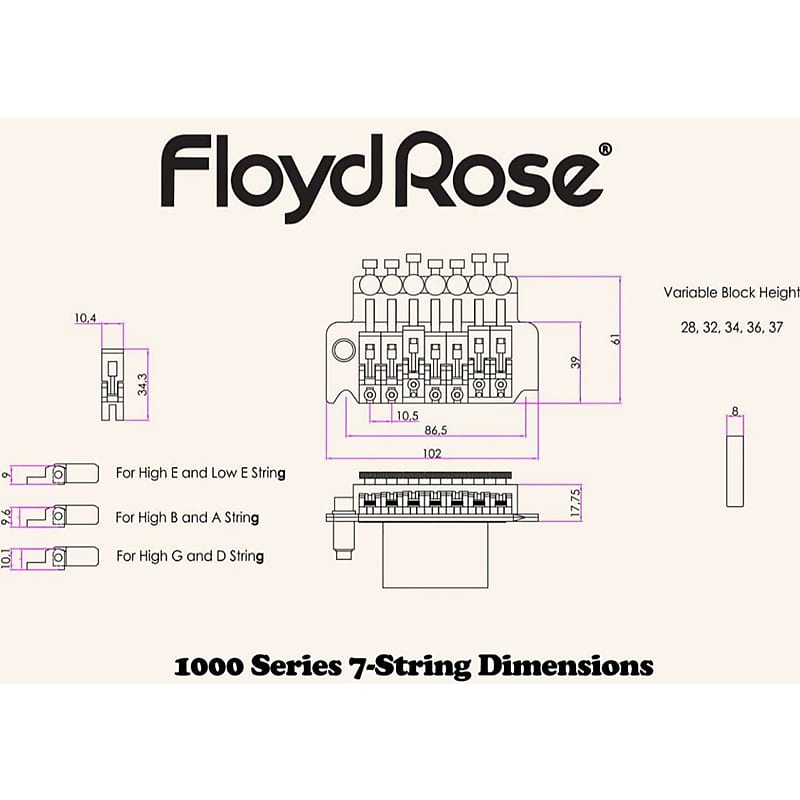 Floyd Rose FRTSSS3000 Special 7-String Tremolo System with Lock Nut, Gold