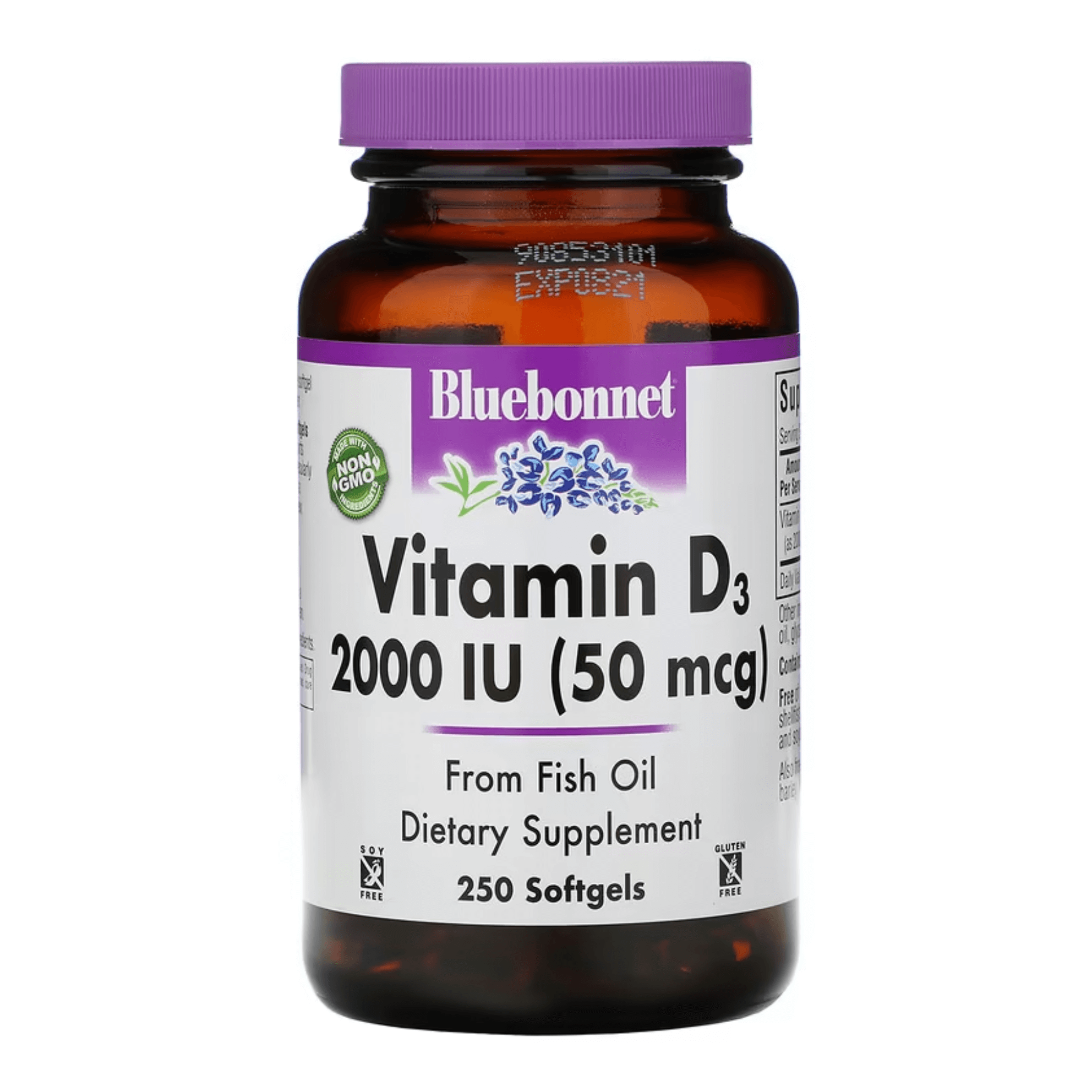 Bluebonnet Nutrition Vitamin D3, 50 mcg (2000 IU), 250 capsules