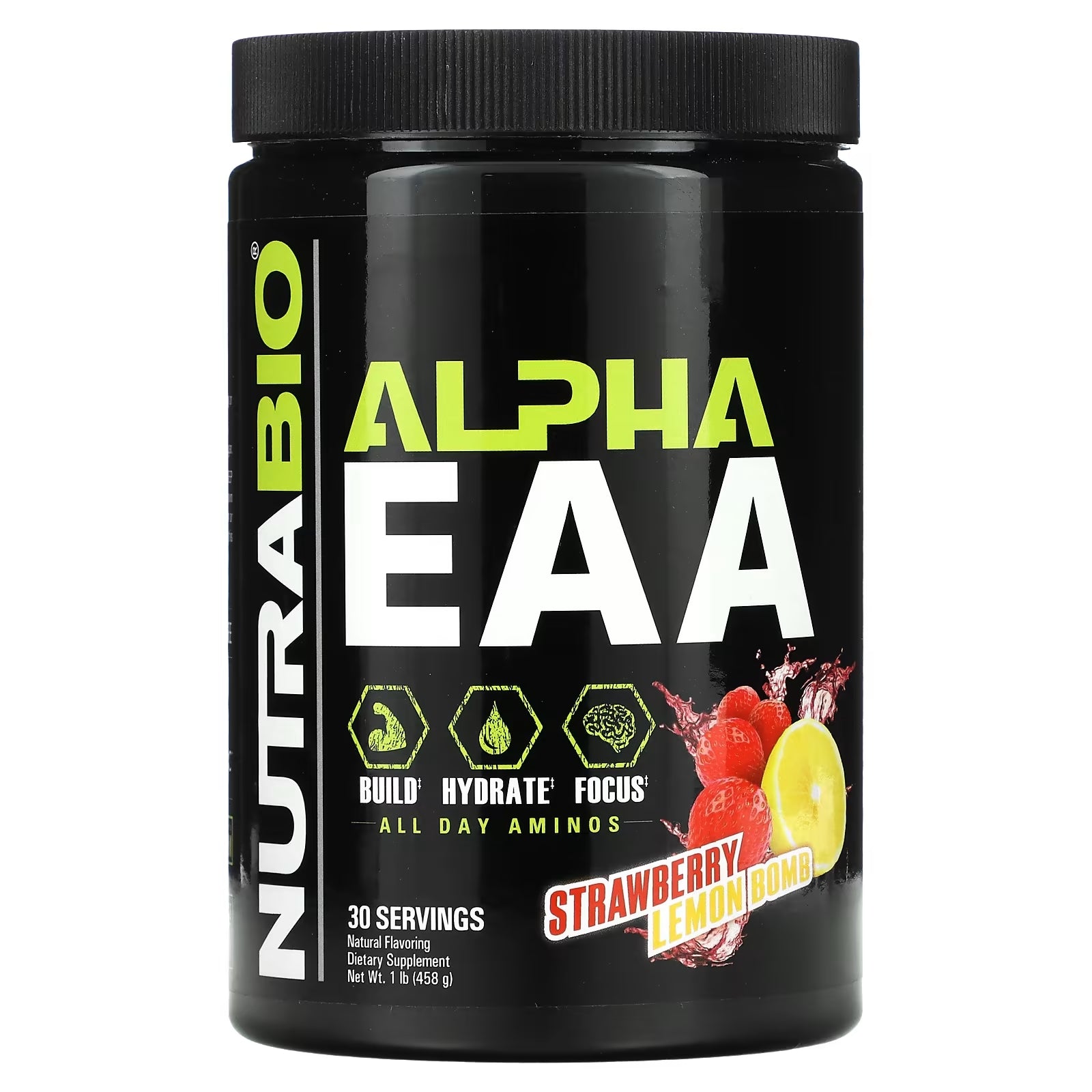 التغذية الرياضية NutraBio Labs Alpha EAA، الفراولة والليمون، 458 جرام