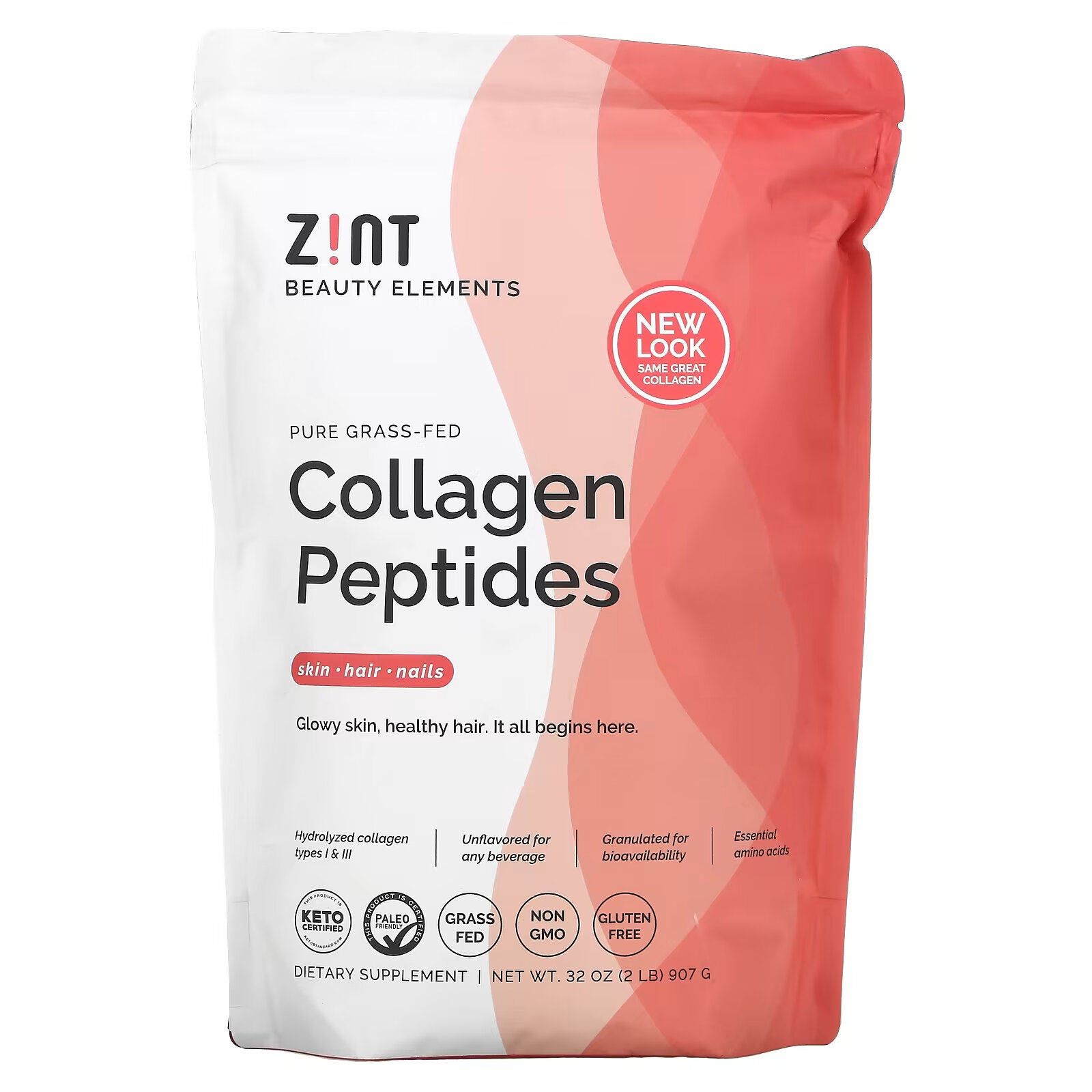 Zint, Organic Grass-Fed Collagen Peptides, Unflavored, 32 oz (907 g)