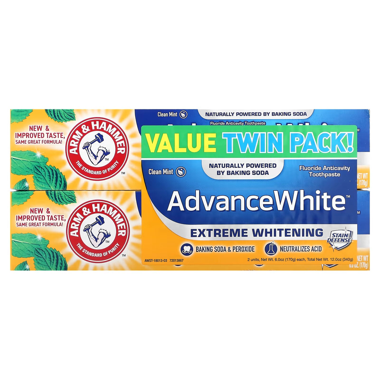 Arm & Hammer, Advance  White, Extreme Whitening Toothpaste, Pure Mint double pack, 170 g (6.0 oz)