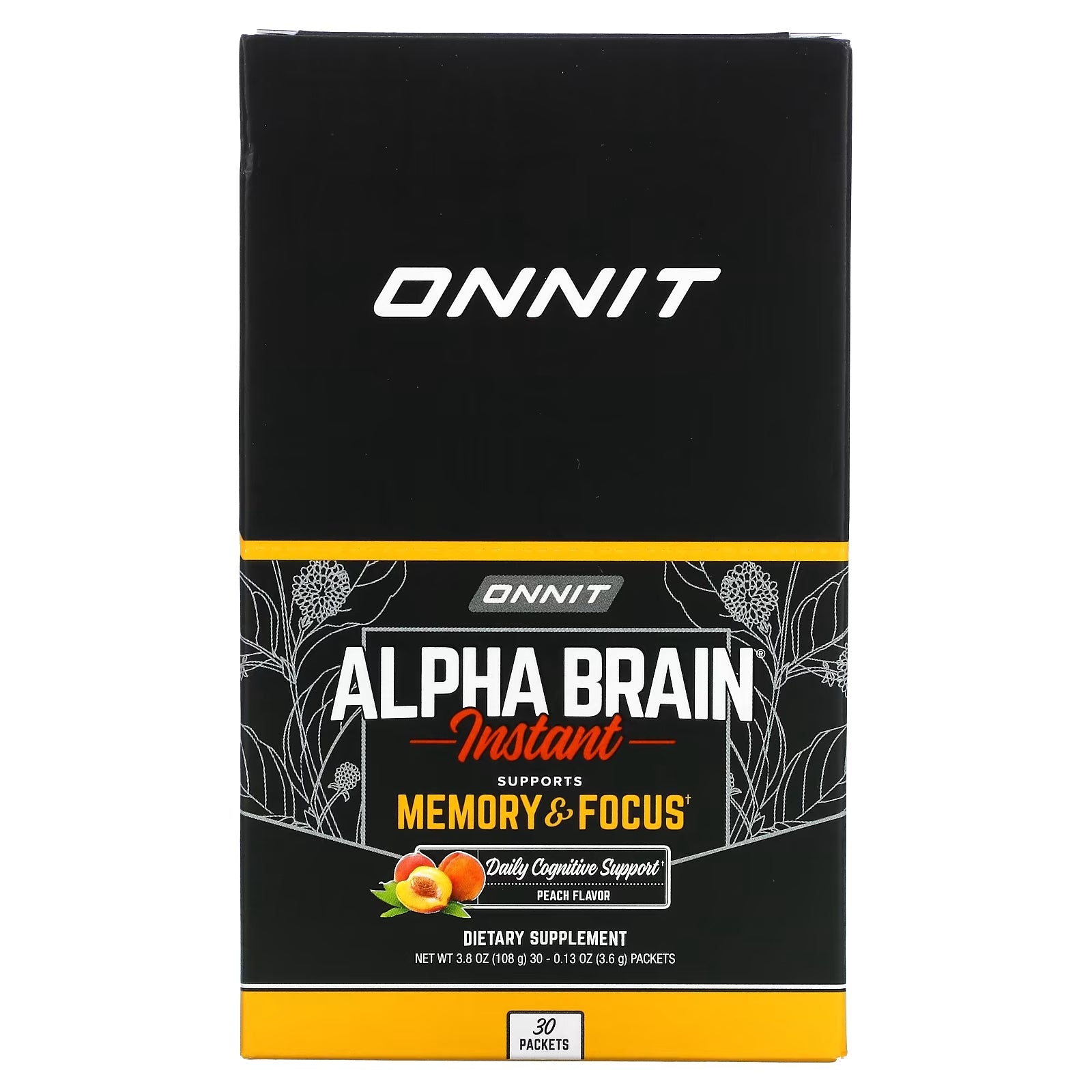 Memory and Concentration Supplement Onnit Alpha Brain Instant, peach, 30 sachets, 3.6 g each