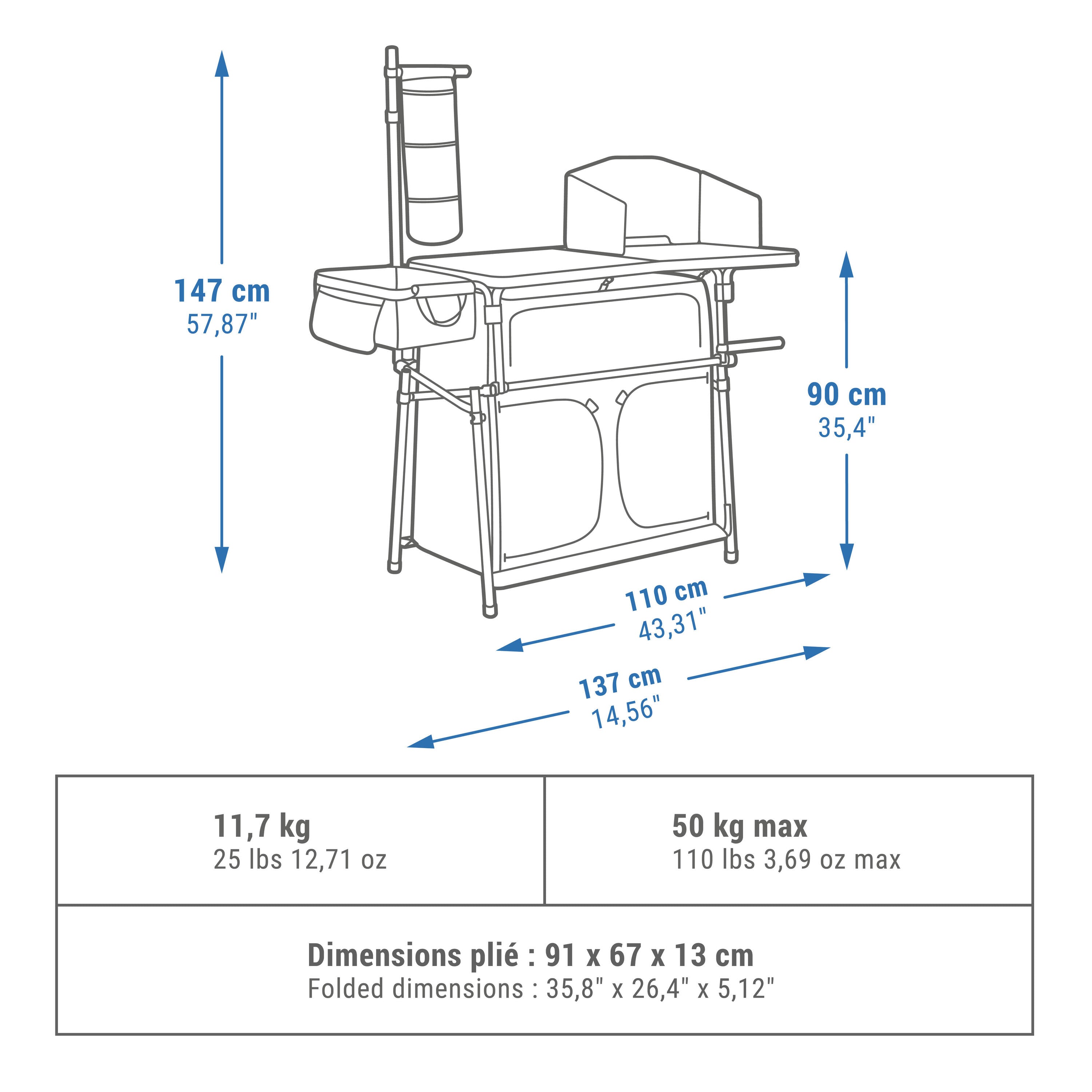 Quechua Camping XL camping folding kitchen, gray