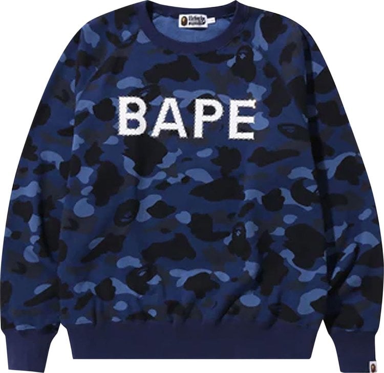 سويت شيرت BAPE Color Camo Crystal Stone مريح بياقة دائرية "Navy" باللون الأزرق