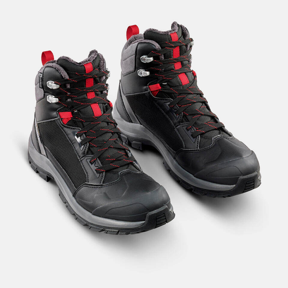 Hiking boots winter waterproof men's black and red SH520 X-WARM Quechua