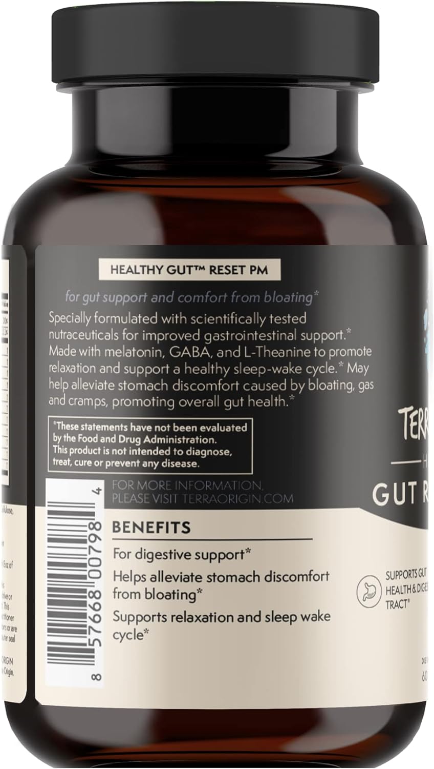 Melatonin + L-Glutamine Terra Origin Supports Gut Health and Relaxation + Sleep-Wake Cycle, 60 Vegetarian Capsules