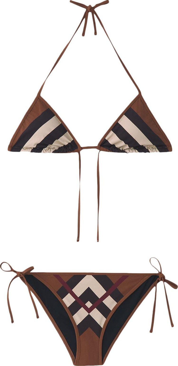 بيكيني Burberry Chevron Check Stretch Triangle Bikini 'Dark Birch Brown'، بني