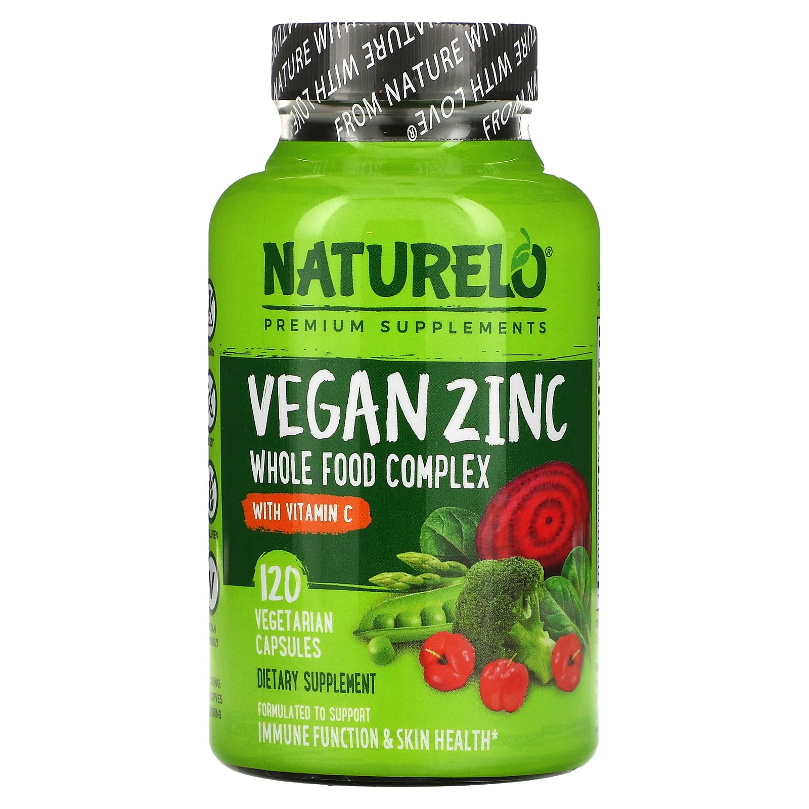 NATURELO Vegan Zinc with Vitamin C, 120 Vegetarian Capsules