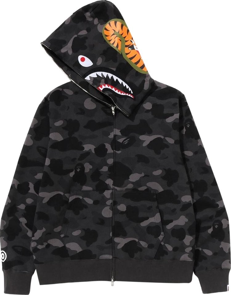 هودي بسحاب كامل من BAPE Color Camo Shark باللون الأسود، أسود