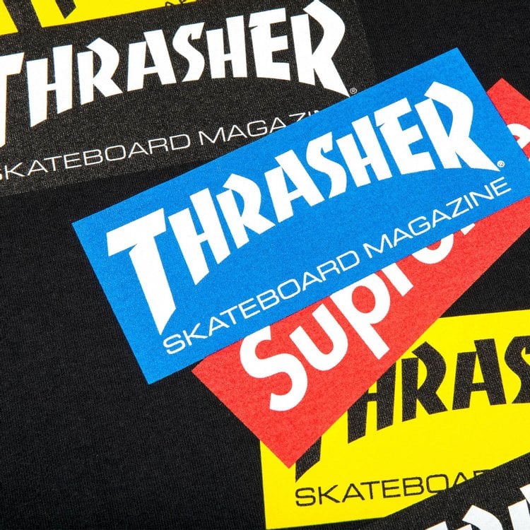 تي شيرت Supreme x Thrasher Multi Logo بأكمام طويلة "أسود"، أسود