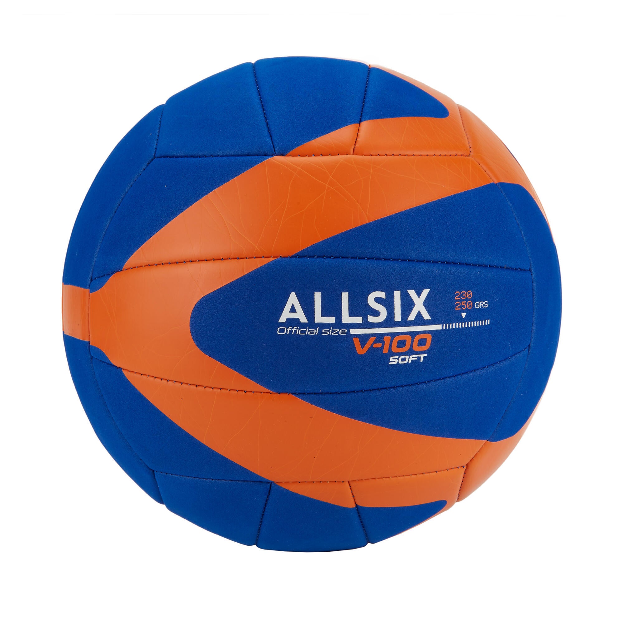 Volleyball ball V100 soft 230-250g 10-14 years old blue/orange ALLSIX