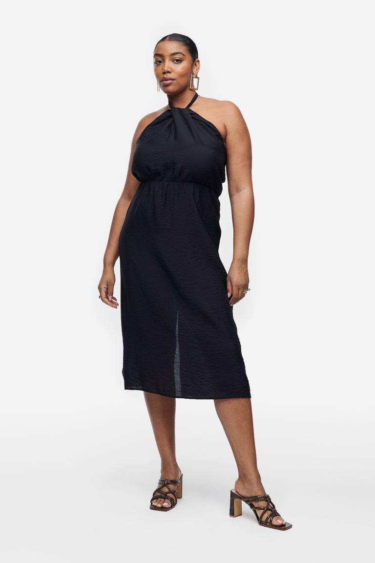 H&M draped halterneck dress, black