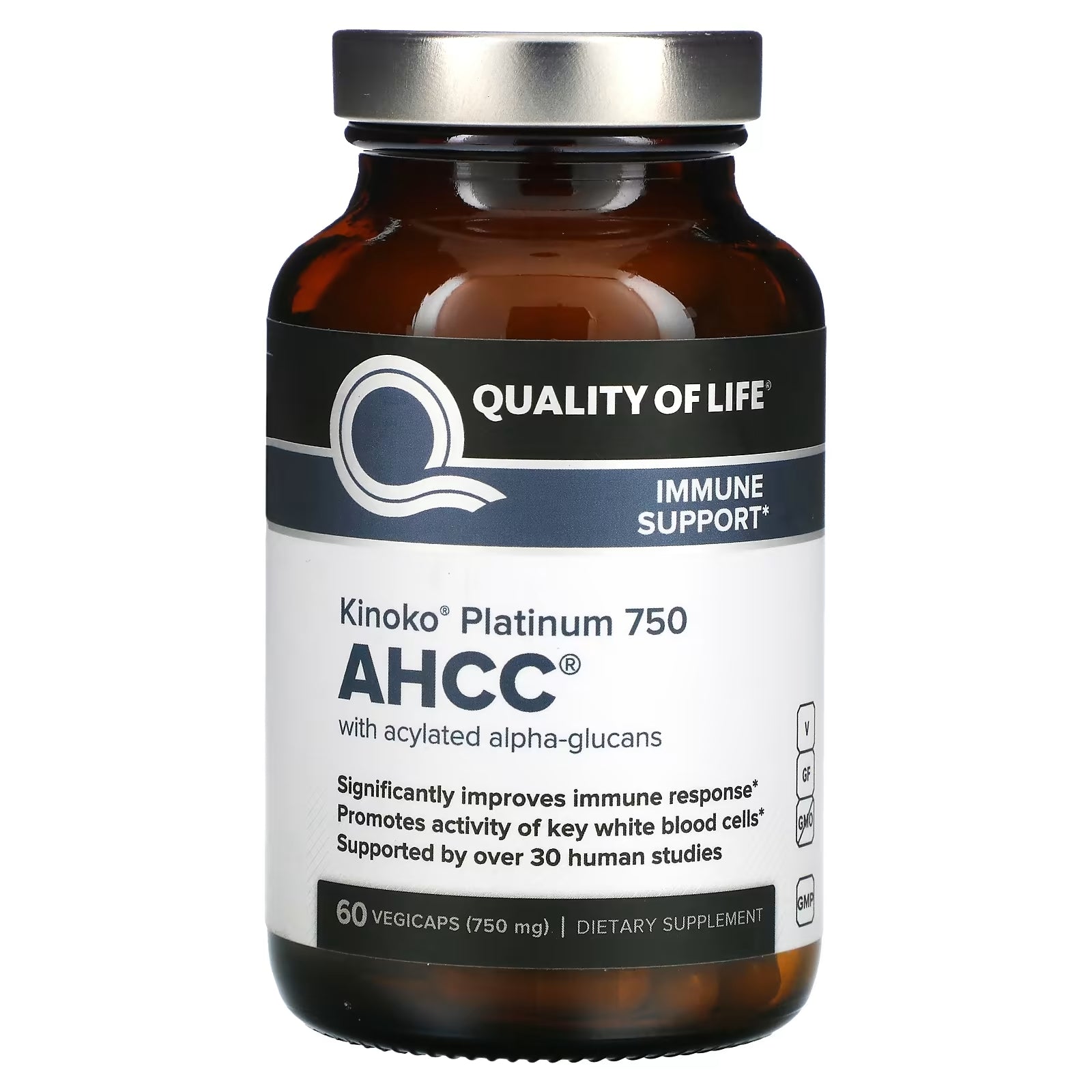 Immune Support Quality of Life Labs Kinoko Platinum AHCC, 60 Vegetarian Capsules