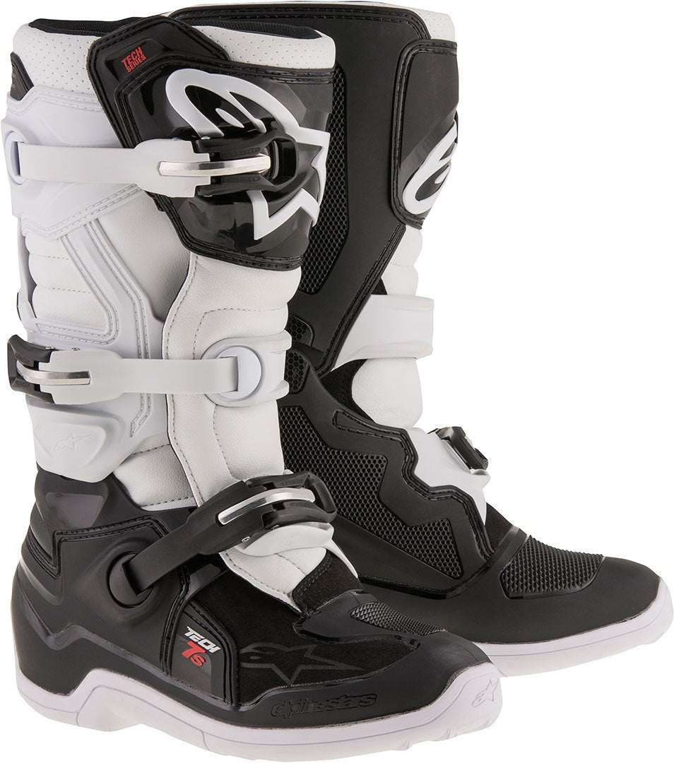 حذاء موتوكروس Alpinestars Tech 7S للشباب، أسود/أبيض