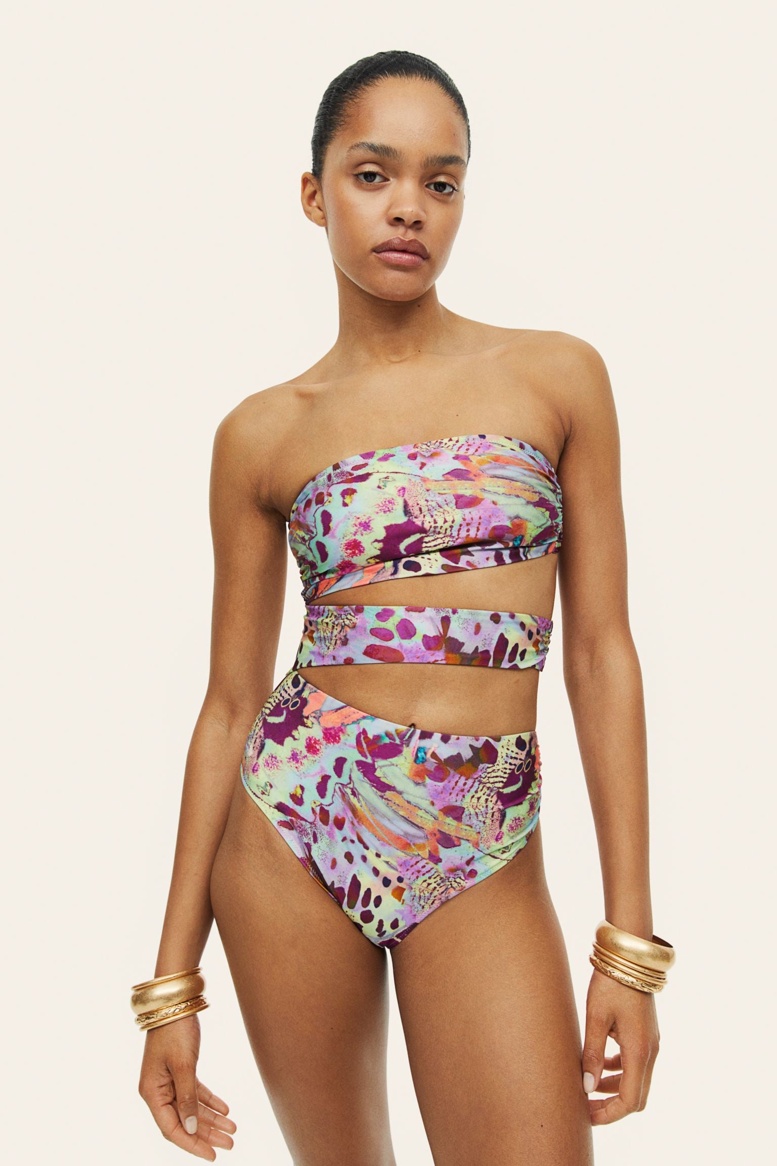 H&M High-leg Cut-out swimsuit, multicolor