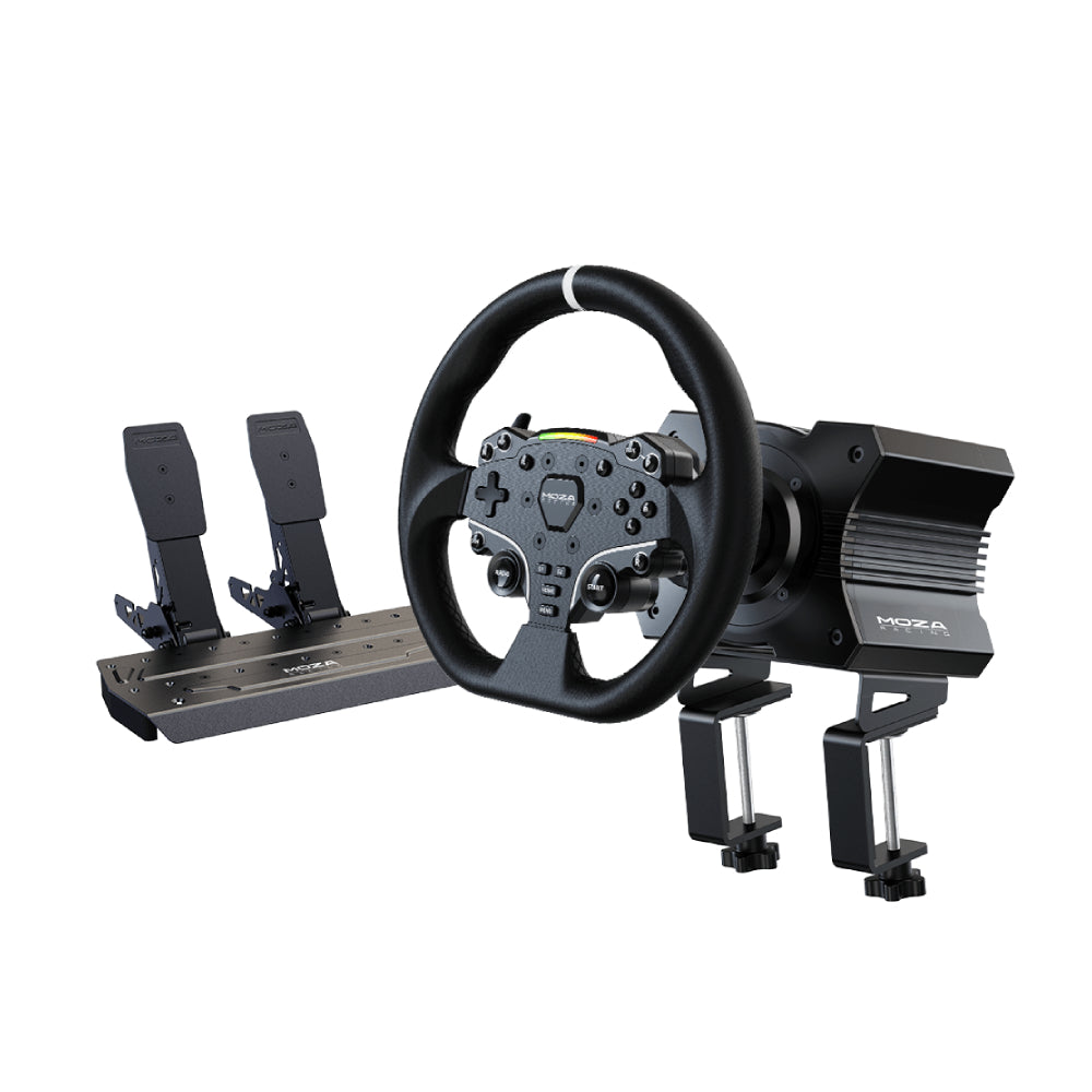 Moza R5 steering wheel, R5 steering wheel base + ES steering wheel + 2 SR-P Lite pedals, black