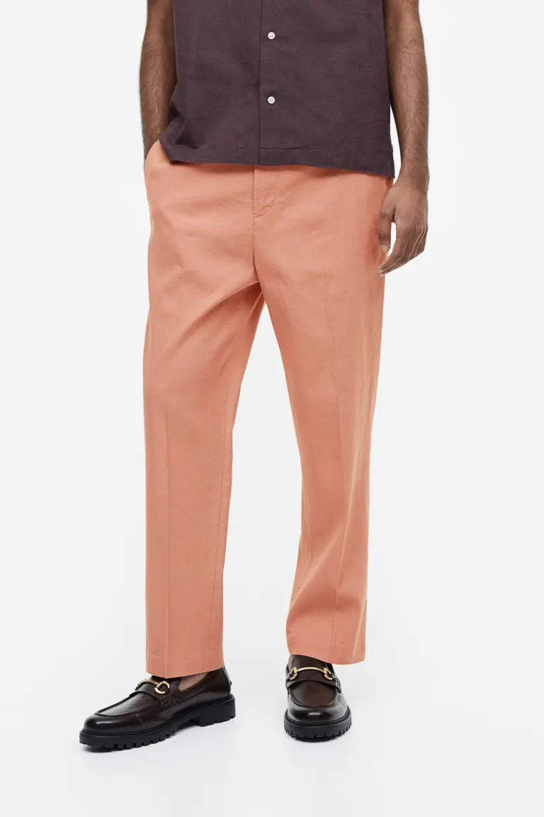 H&M linen blend regular fit trousers, salmon pink