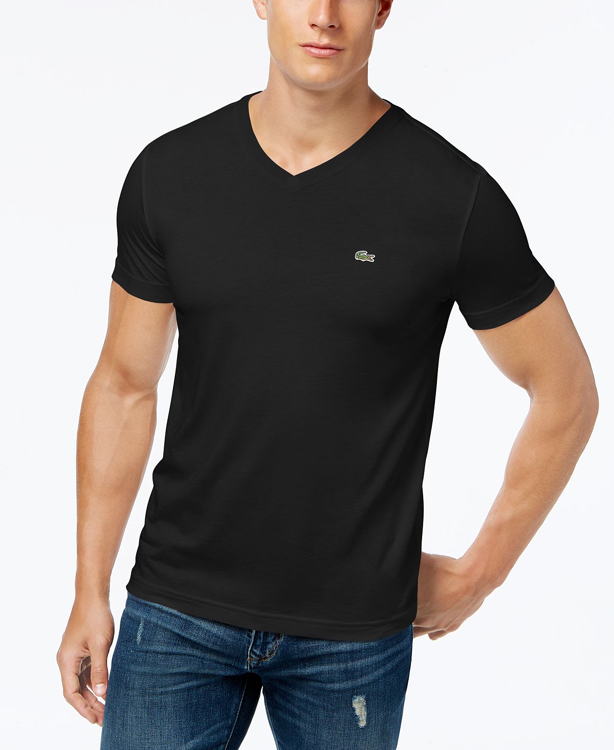 Lacoste Men's Classic V-Neck Soft Pima Cotton T-Shirt, Black