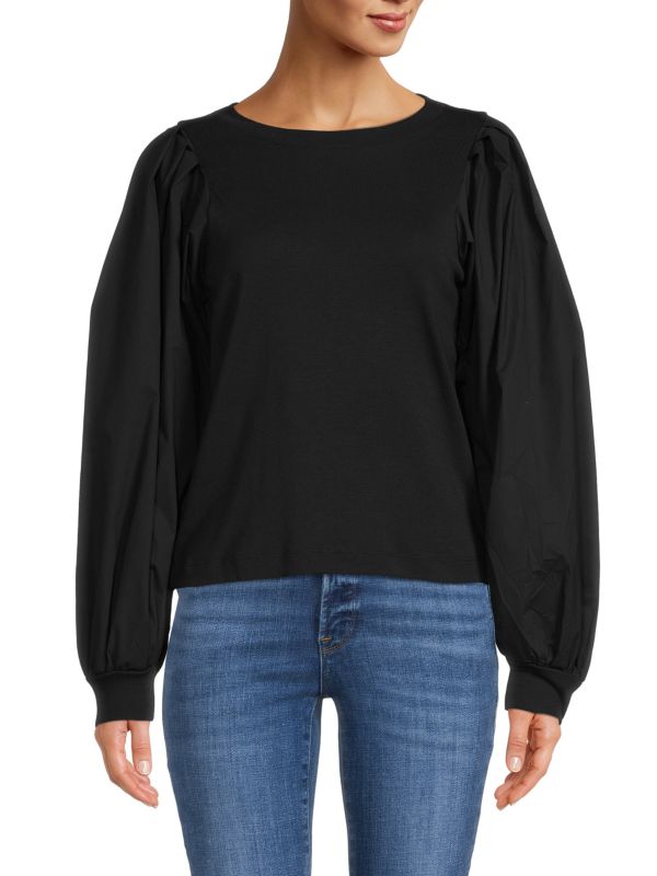 Tanya Taylor Melissa Puff Sleeve Top, Black