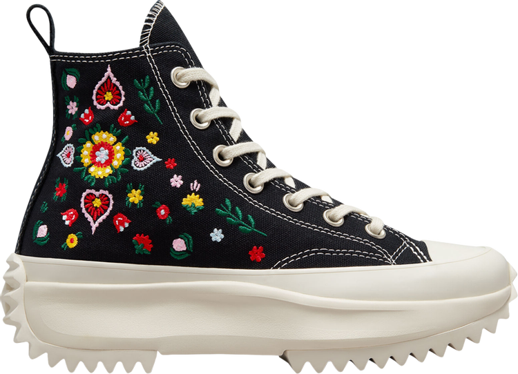 حذاء رياضي Converse Run Star Hike Platform High Floral Embroidery باللون الأسود