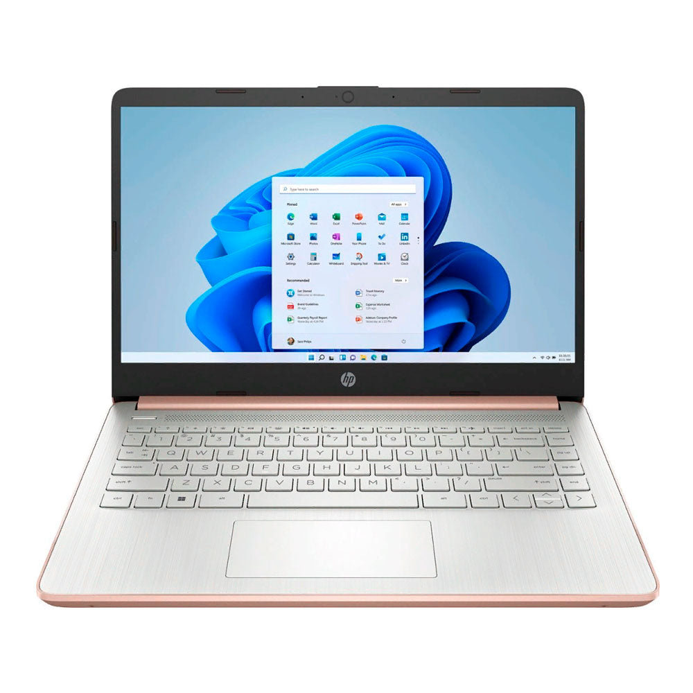 كمبيوتر محمول HP 14-dq0054dx، 14 بوصة، 4 جيجابايت/64 جيجابايت، Intel Celeron N4120، Intel UHD Graphics، لوحة مفاتيح إنجليزية باللون الوردي