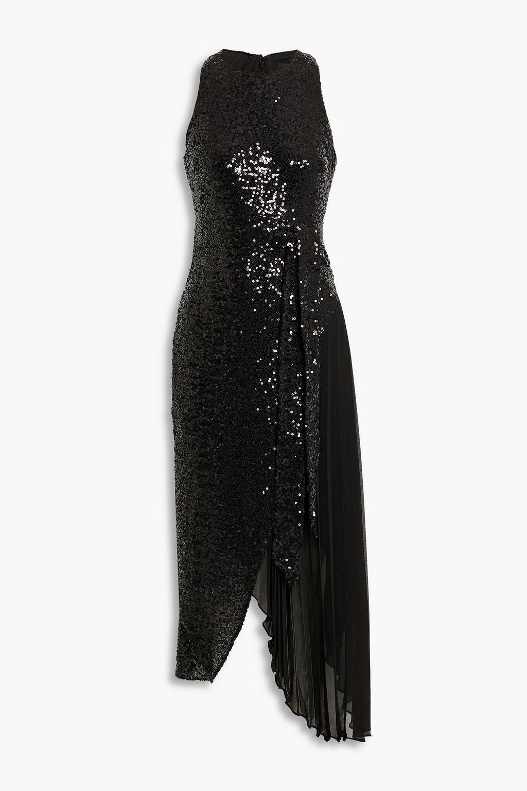 Asymmetrical tulle midi dress with sequins in crepe de Chine BADGLEY MISCHKA, black