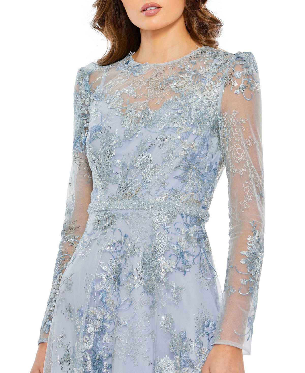 Women's midi dress with long sleeves and MAC DUGGAL decor