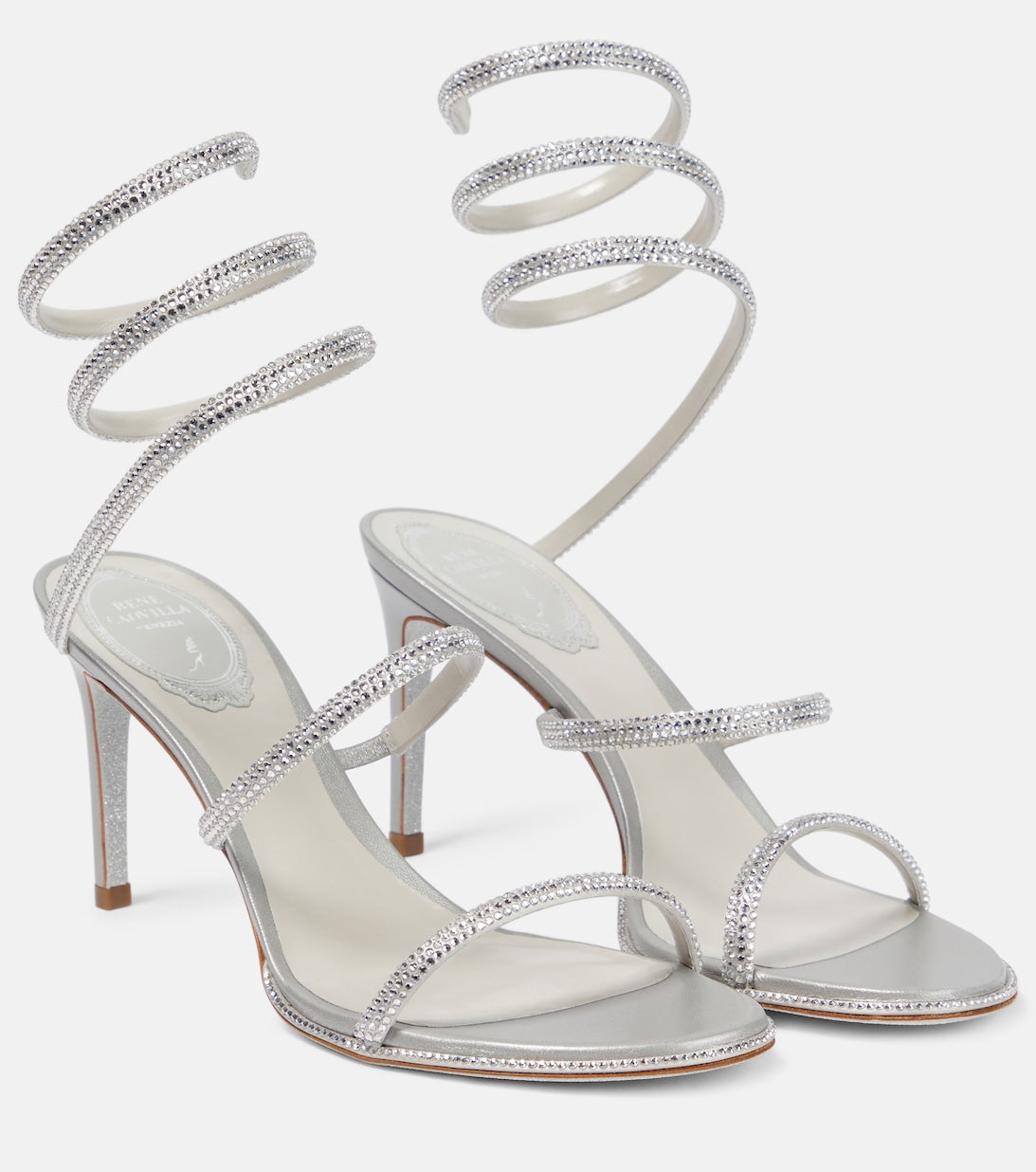 Cleo Rene Caovilla embellished satin sandals, silver