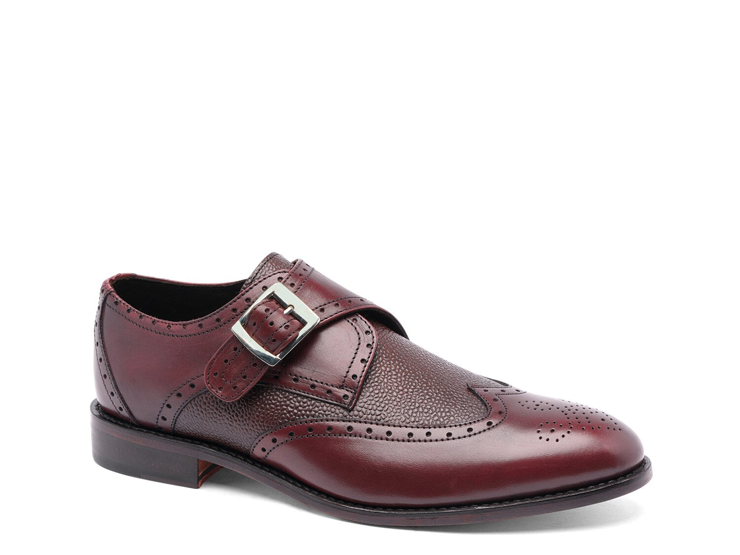 حذاء Anthony Veer Roosevelt Wingtip Monk سهل الارتداء مع حزام، لون عنابي