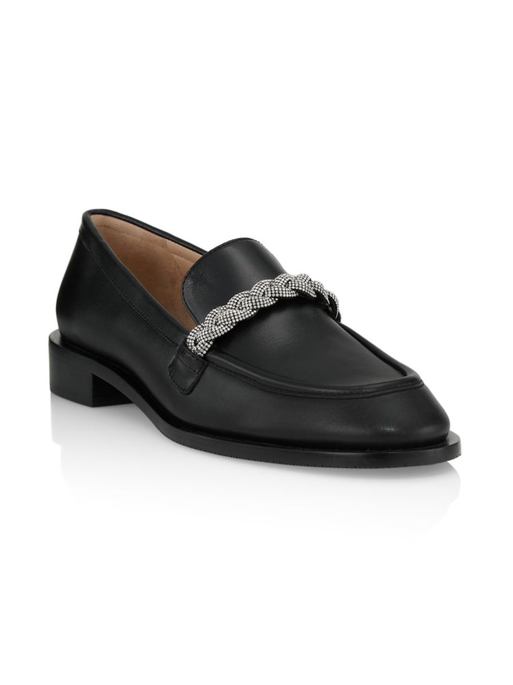 Stuart Weitzman Palmer Leather Loafers with Crystals, Black