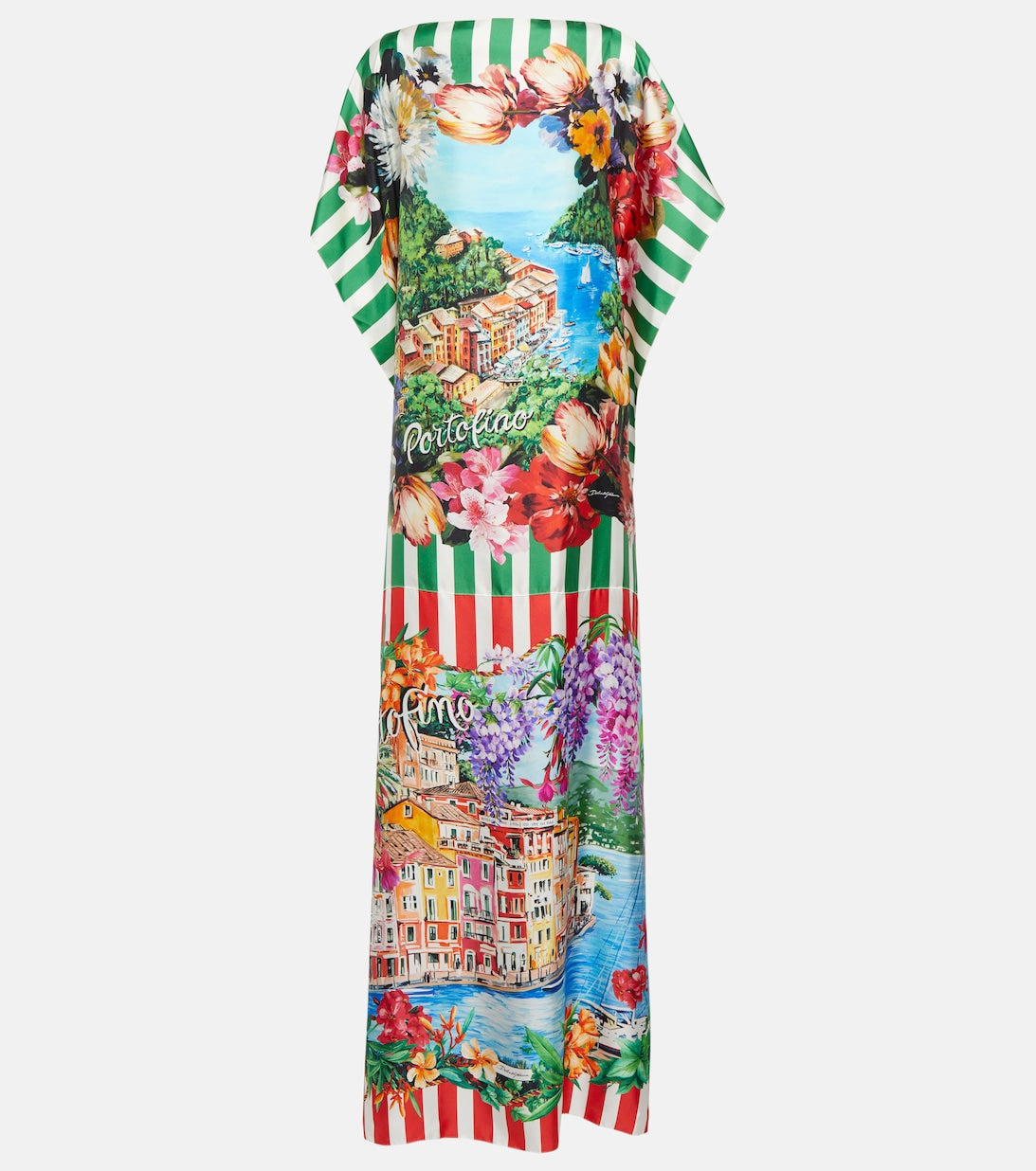 Silk twill caftan with Portofino DOLCE&GABBANA print, multicolored