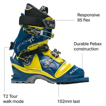 T2 Eco Telemark Boot - 2024 Scarpa True Blue/Acid Green