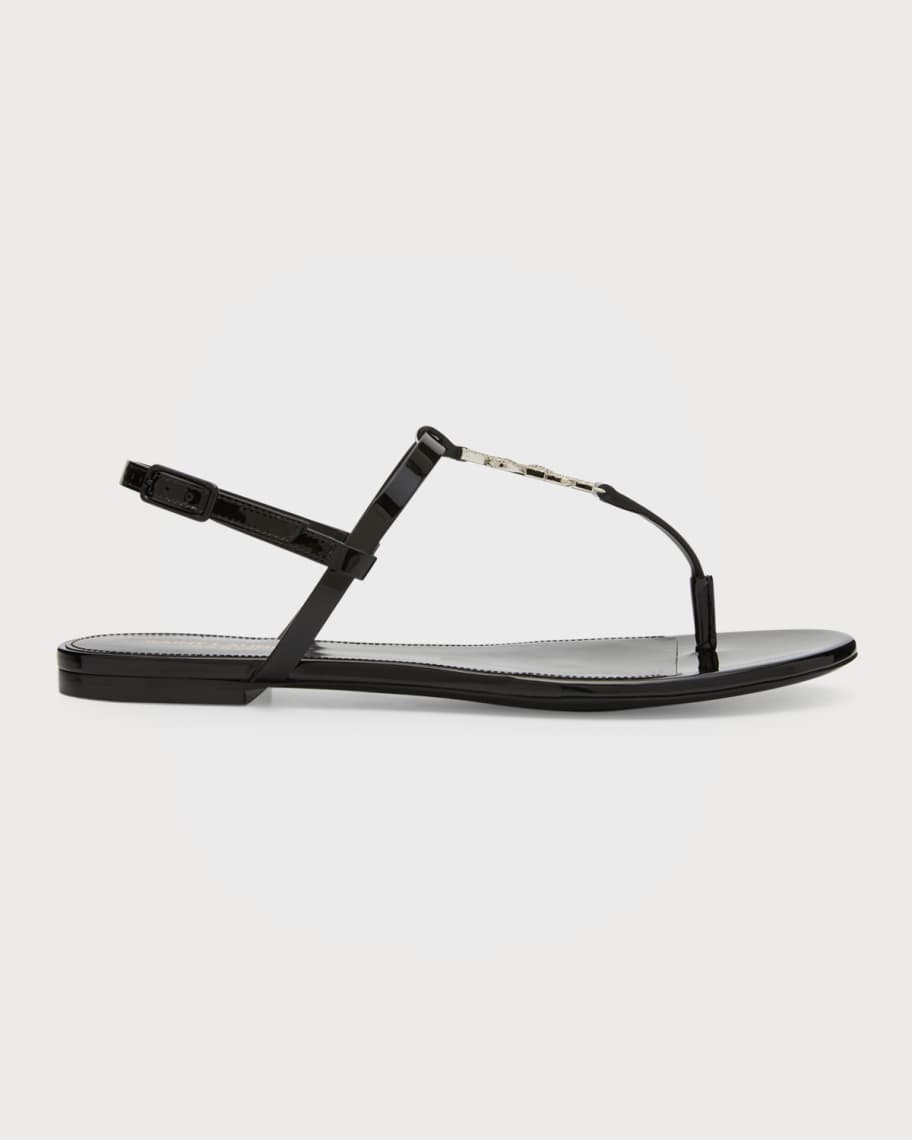 Cassandra YSL Flat Sandals with Rhinestone and Saint Laurent Medallion