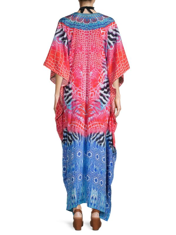 Animal print kaftan cape with tassels La Moda Clothing Blue multi