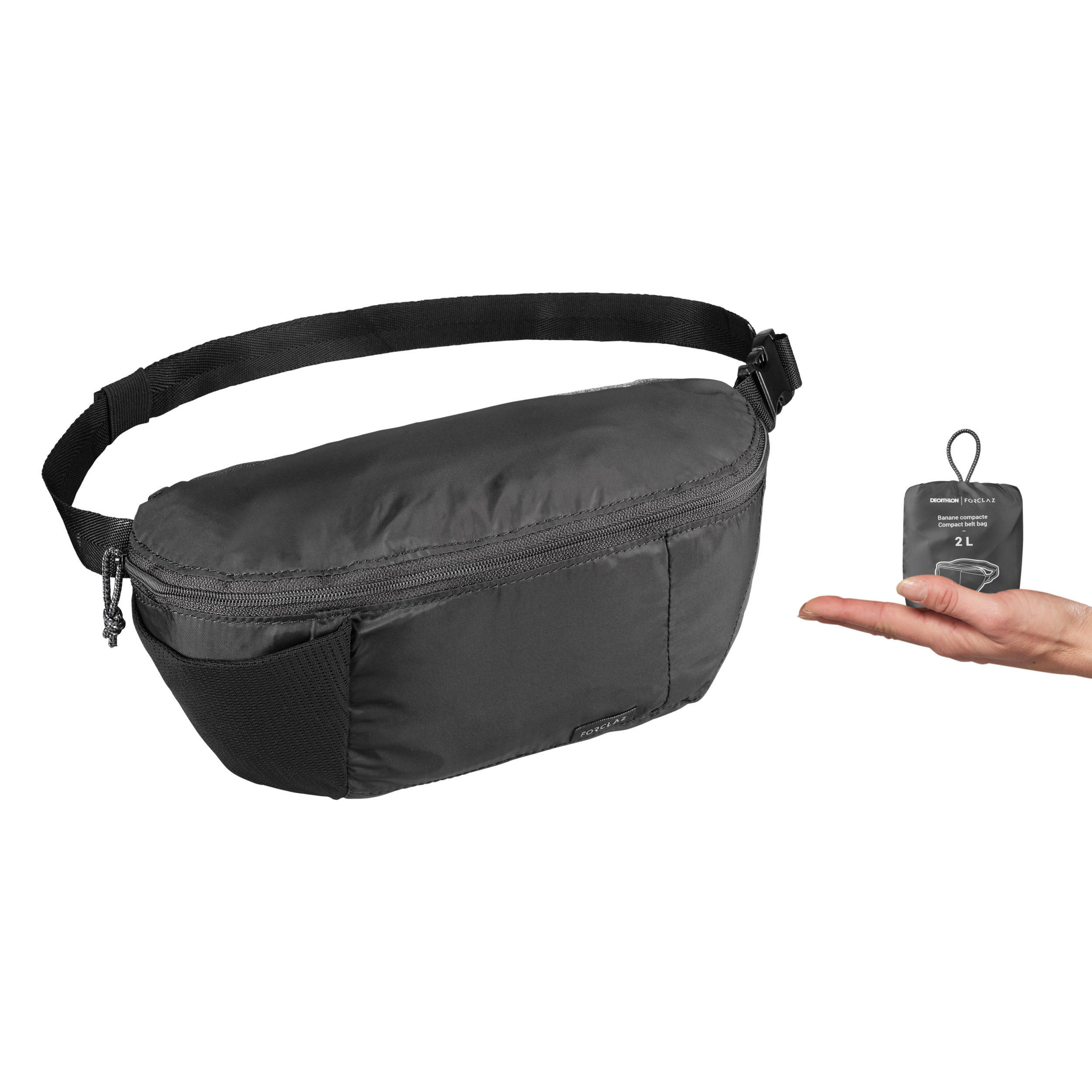 Compact hiking banana bag Forclaz Travel, black