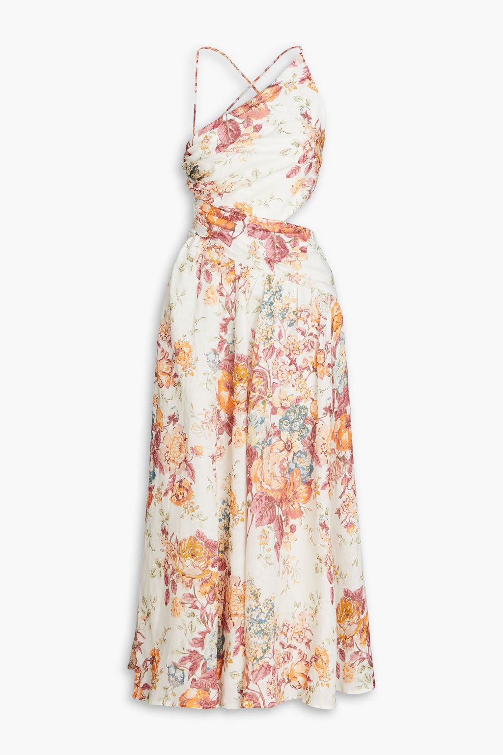 Zimmermann Cutout Floral-print Linen Midi Dress, cream/multicolor