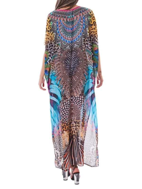 Ranee's V-Neck Printed Kaftan, Multicolor