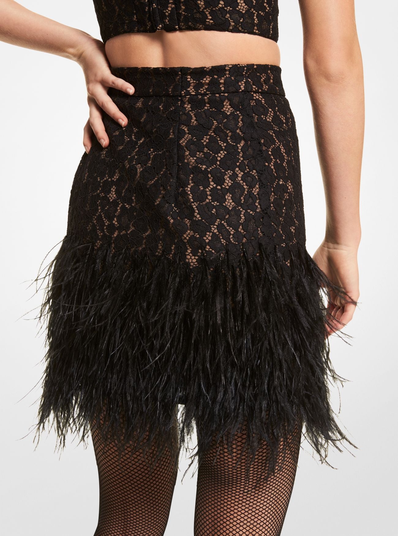 Michael Michael Kors lace skirt with feathers, black