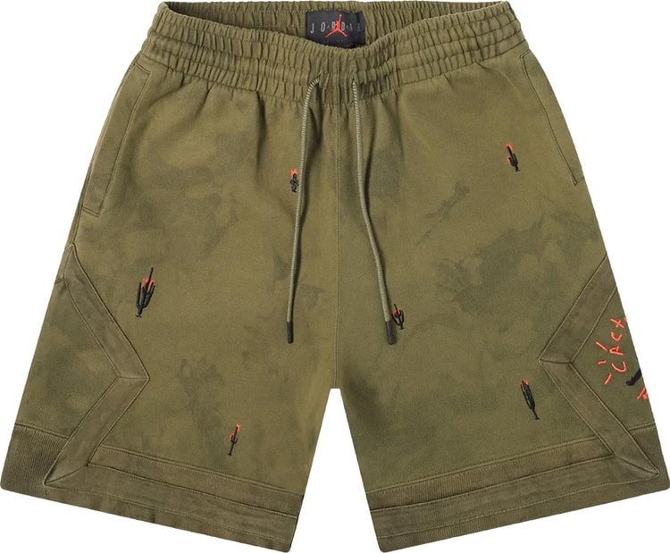 شورت Cactus Jack by Travis Scott x Air Jordan Washed Suede Shorts 'Medium Olive'، أخضر