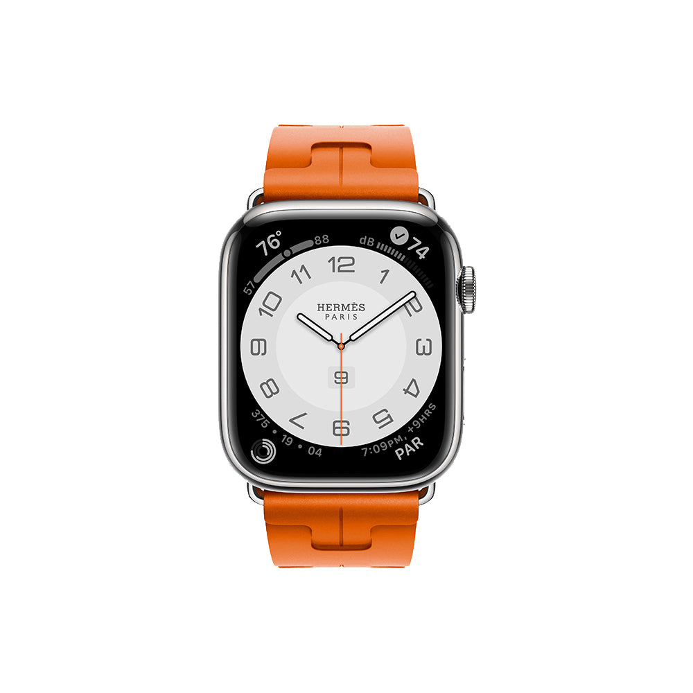 Smartwatch Apple Watch Series 9 Hermes (GPS + Cellular), 45mm, Silver Case/Orange Kilim Single Tour