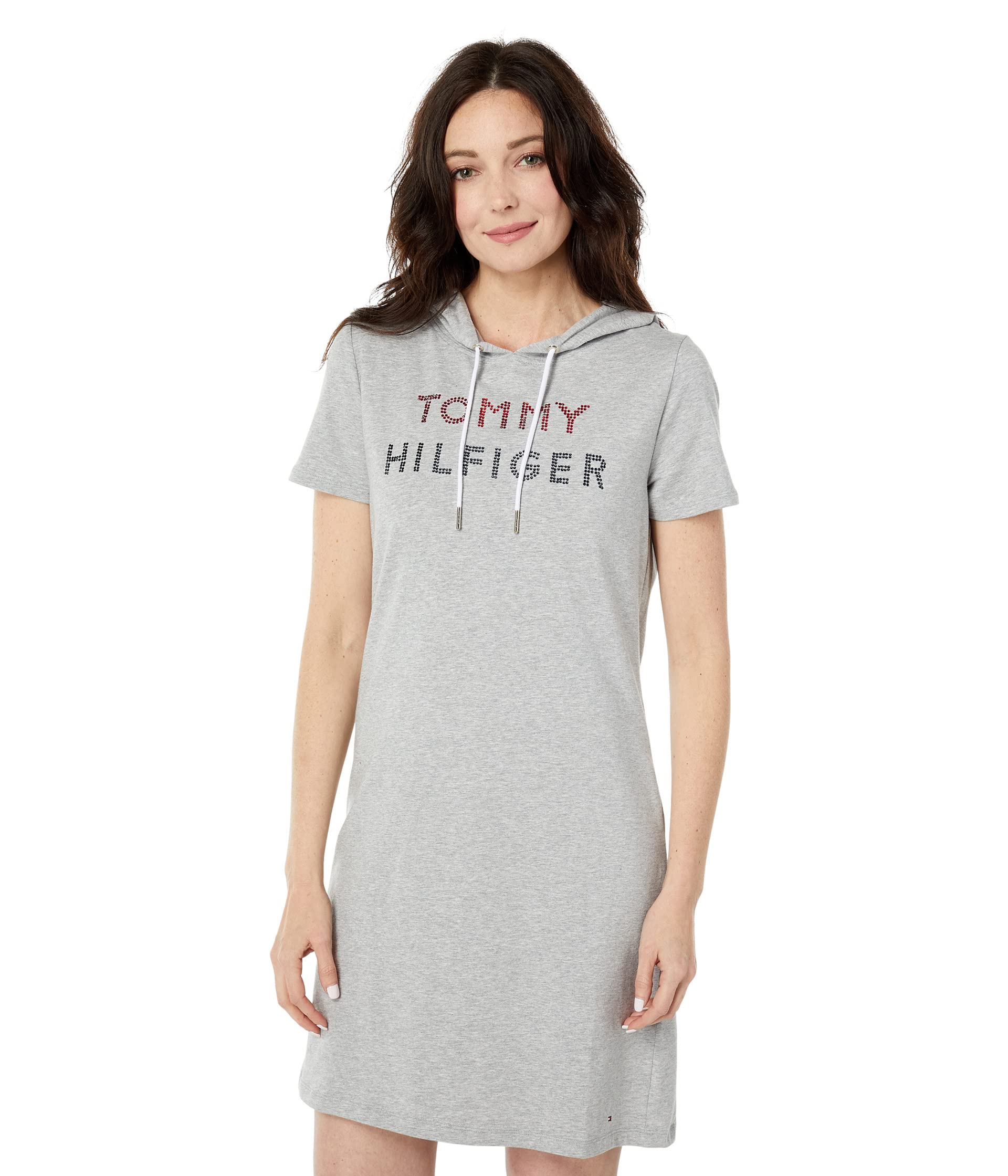 Tommy Hilfiger Short Sleeve Rhinestone Logo Hoodie Dress