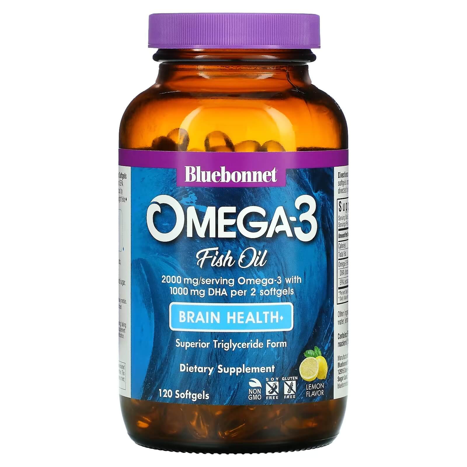 Omega-3 for Brain Health Bluebonnet Nutrition Lemon Flavor, 120 Capsules