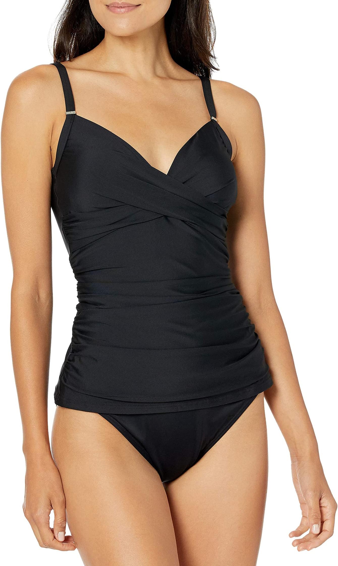 Calvin Klein Women's Standard Tankini Swimsuit with Adjustable Straps and Tummy Control ,  black