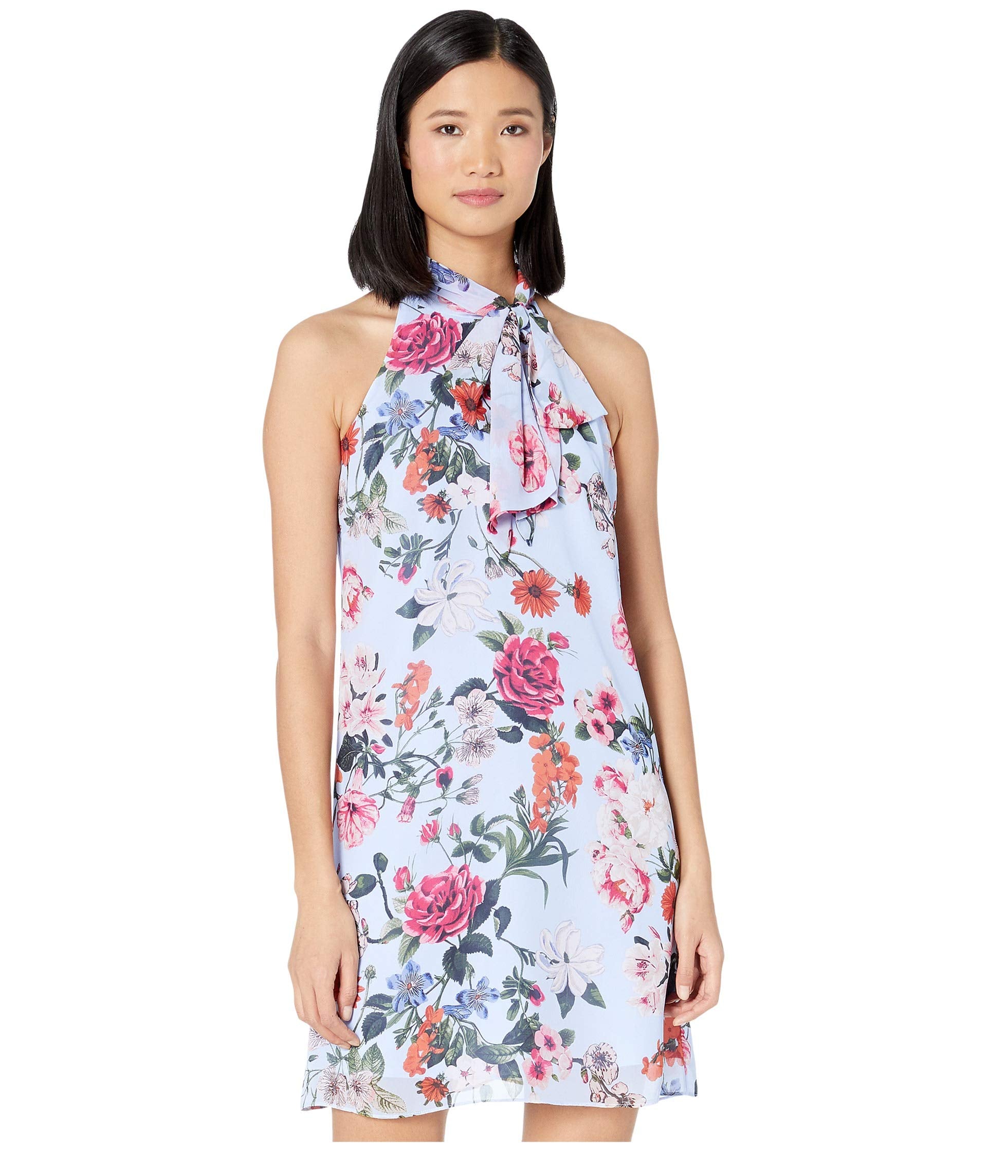 Vince Camuto Dress, Printed Chiffon Bow Neck Float