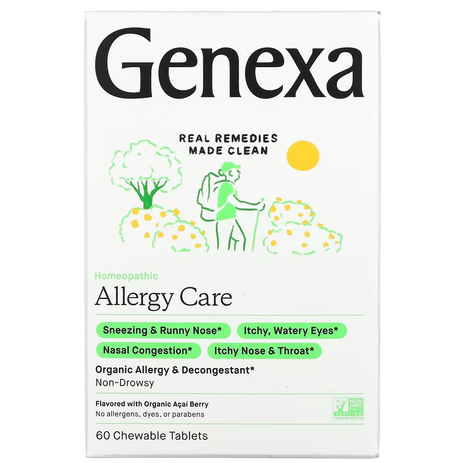 Genexa Allergy Care Allergy and Edema Relief, Acai Berry, 60 Chewable Tablets