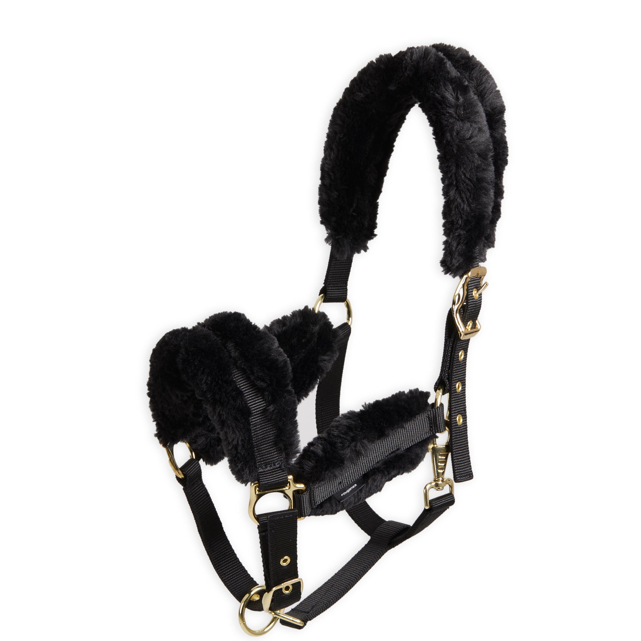 Fouganza horse halter with faux fur, black and white