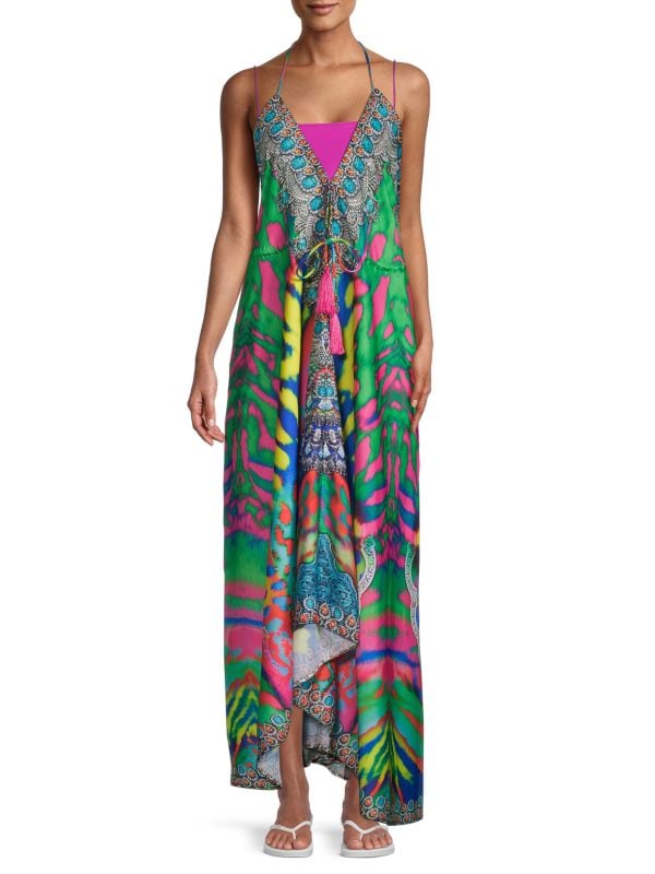 Ranee's Rainbow Abstract Print Halter Neck Maxi Dress