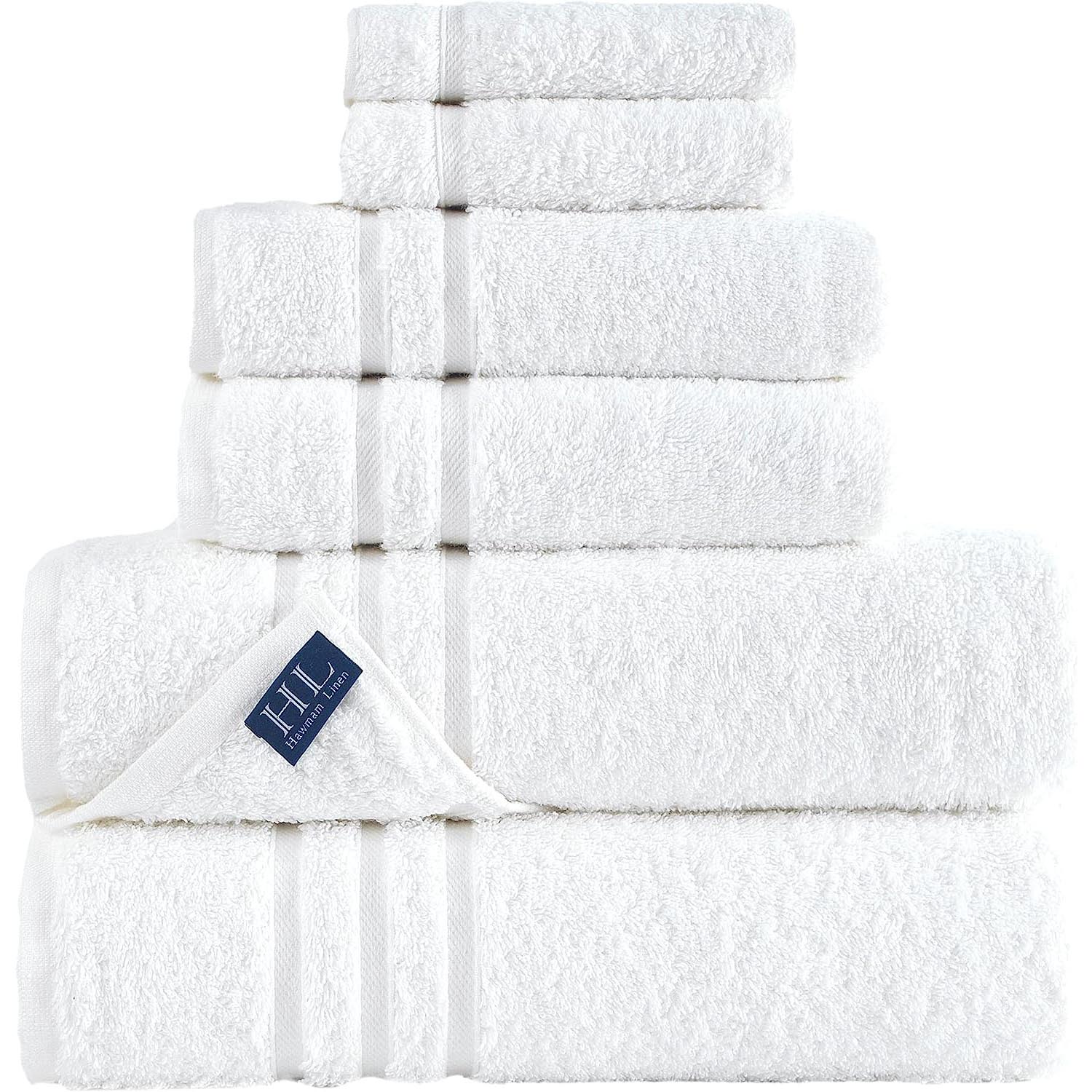 Set of Hammam Linen Original Turkish Cotton Soft towels, 6 pieces, white